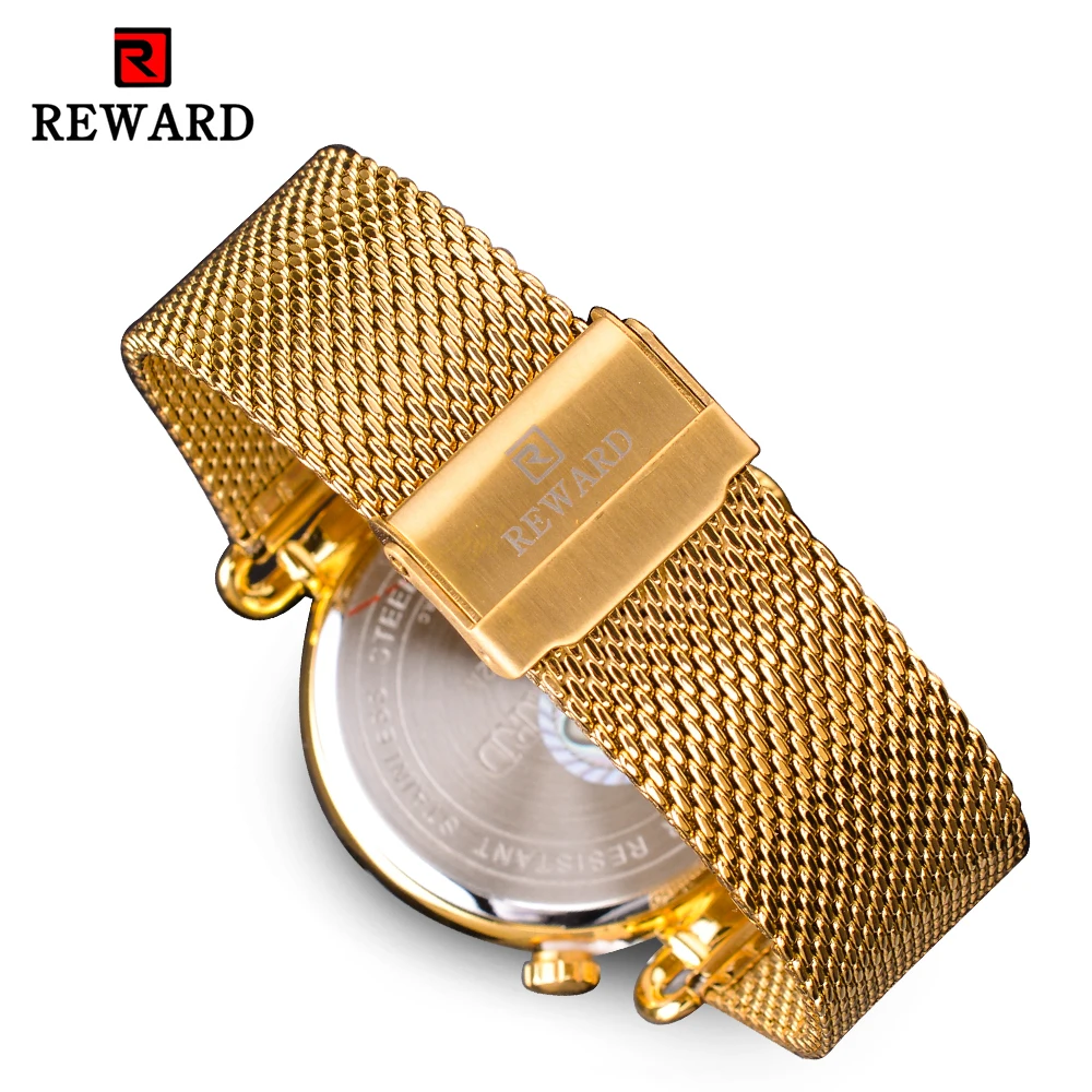 REWARD Gold Watches Men Multiple Time Zone Display Quartz Wristwatch Business Clock Man Luxury Watch