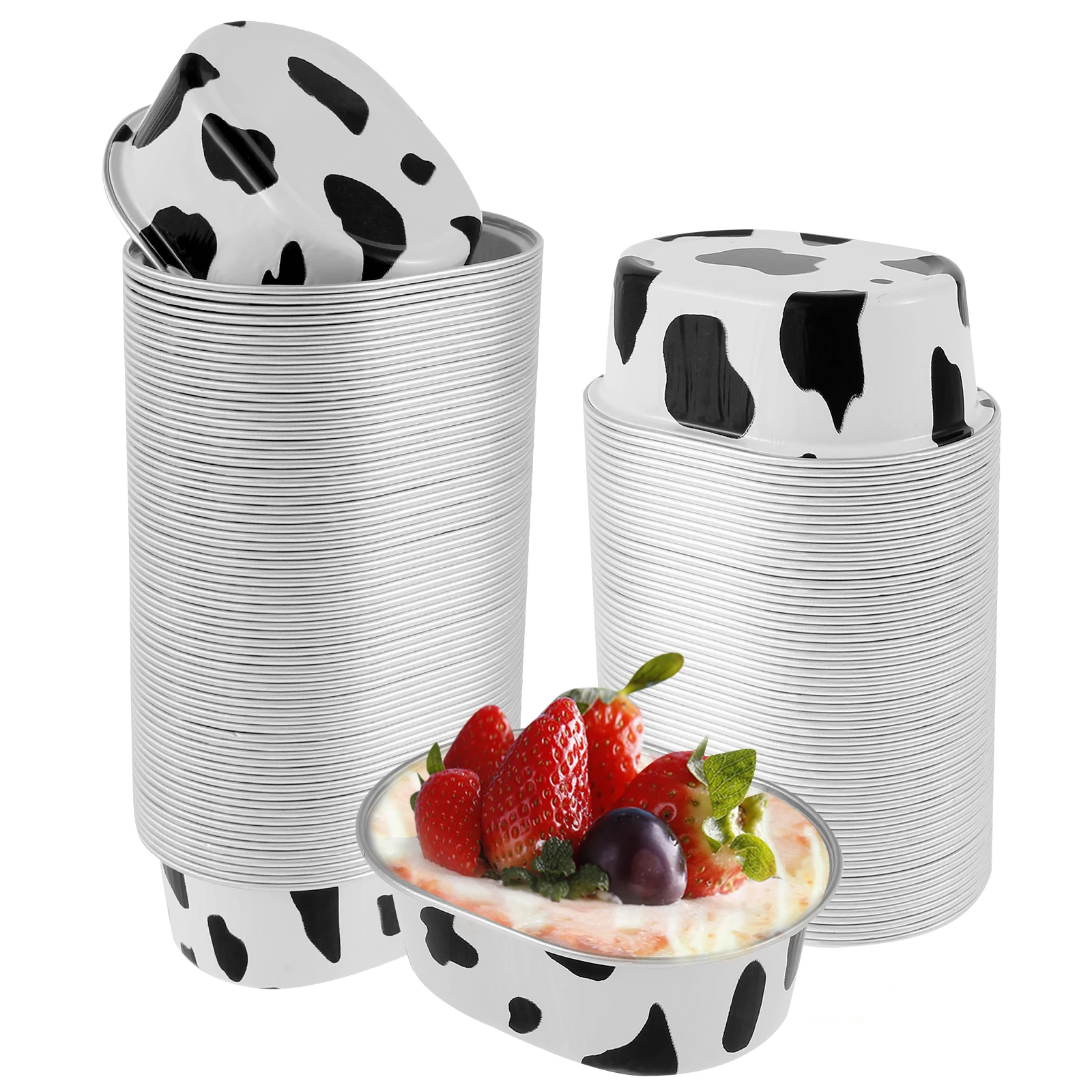 

100Pcs 68ml Aluminum Foil Cake Containers with Clear Lids Heat-Resistant Mini Oval Baking Cup Cupcake Muffin Flan Mold for Party