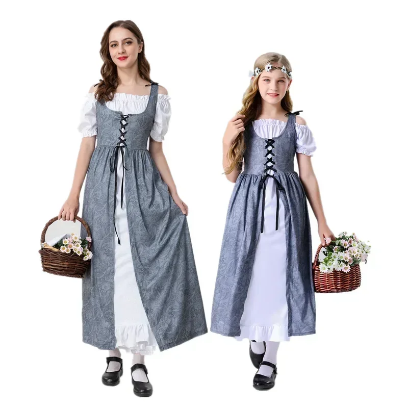 

Europe And The United States Medieval Renaissance Robe Farm Rural Girl Vintage Dress Binding Waist