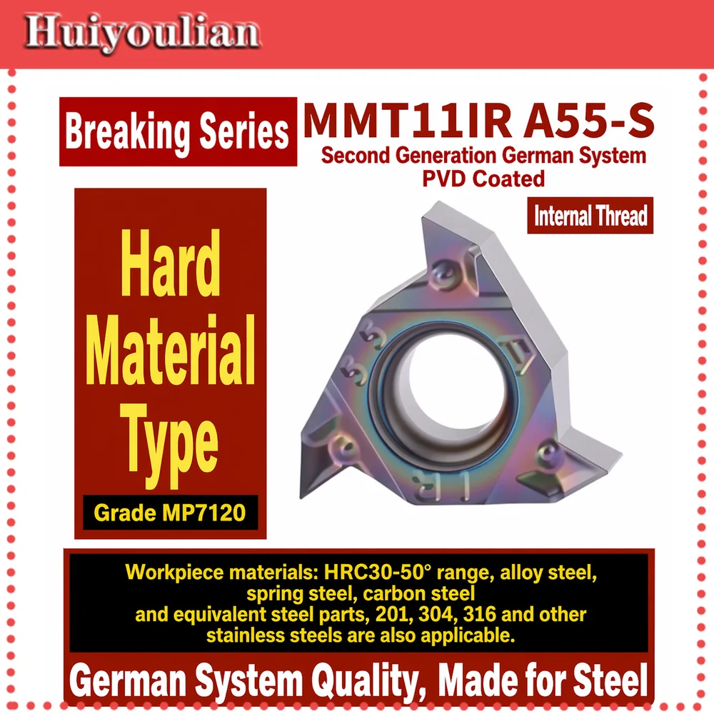 MMT11IRA55-S Internal Thread Insert MP7120 55 Deg 11mm German Coating for HRC 30-50 Steel Alloy Spring Carbon Stainless