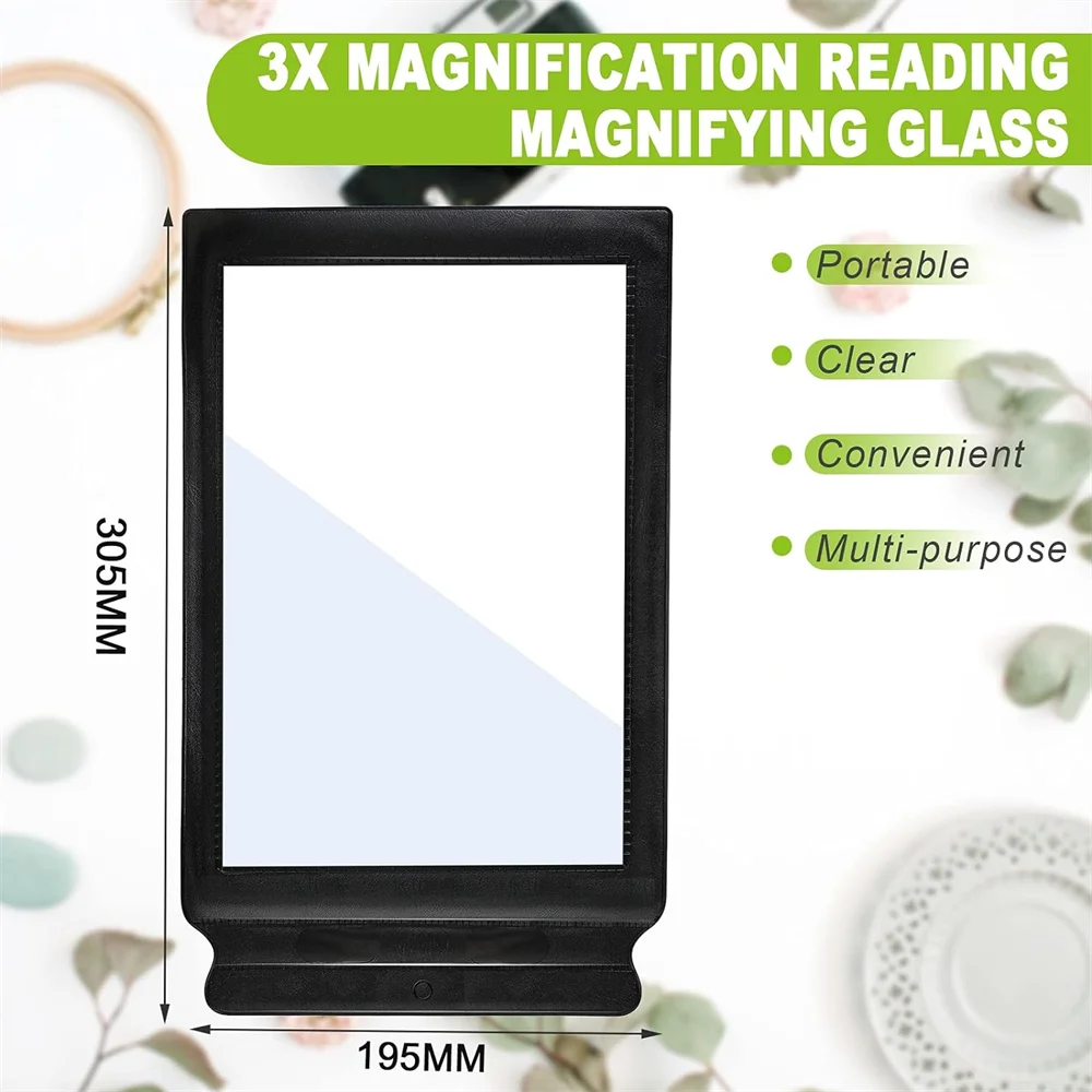 1pc Portable A4 Full Page Magnifier Black Frame Ultra Thin Magnifying Glass Bookmark Magnifying Lens For Reading Books