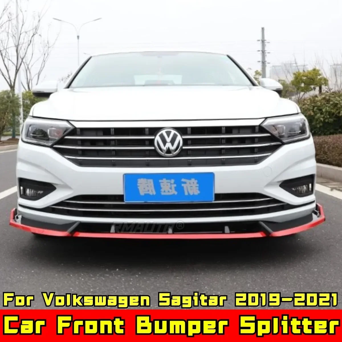 Sagitar Bumper Spoiler Glossy Black-Red Sport Style Front Bumper Guard Body Kit For VW Sagitar 2019-2021 Car Accessories