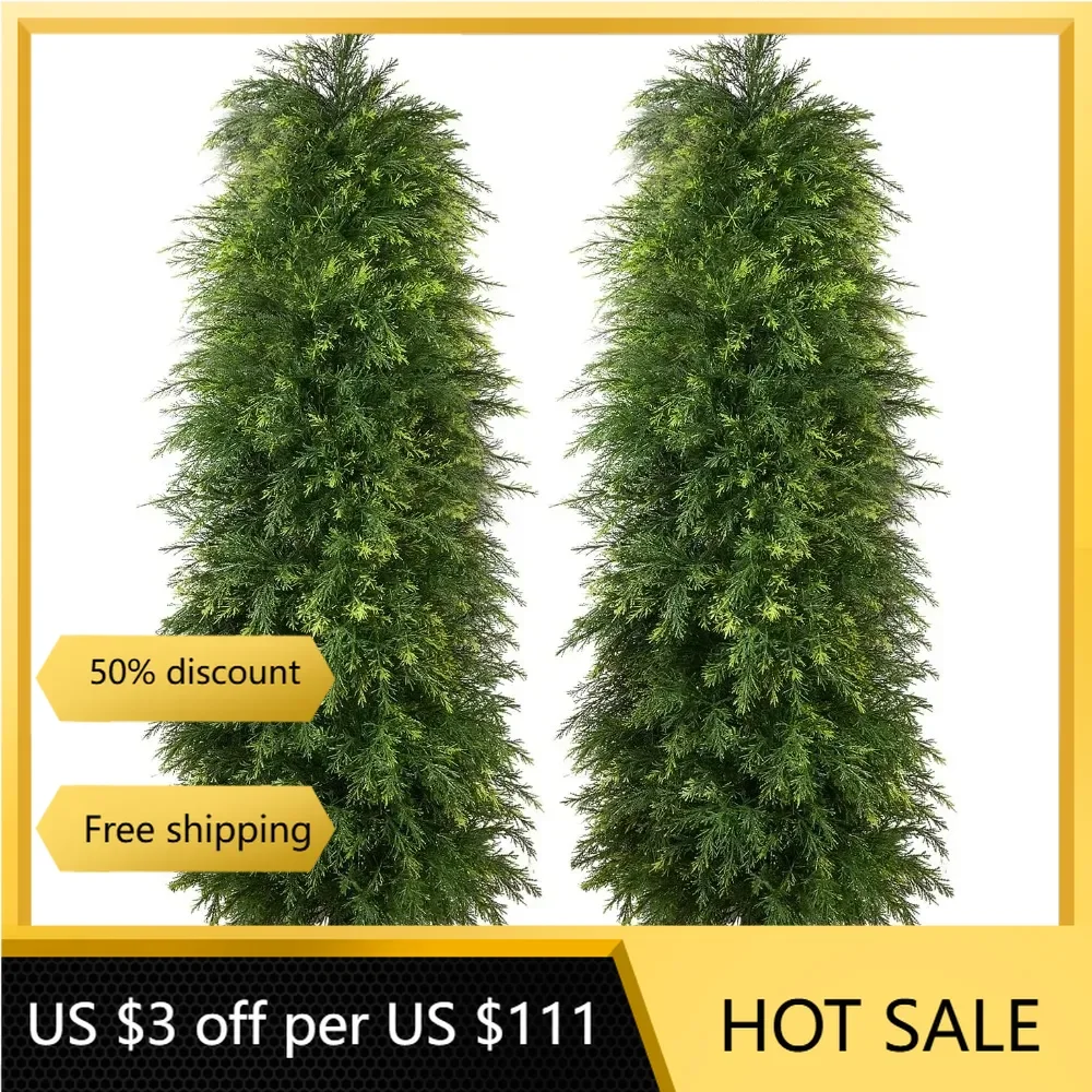 

2 Pack 5ft Artificial Cedar Topiary Trees, Artificial Shrubs Fake Plants Uv Rated Potted Plants for Outdoor, Indoor, Front Door