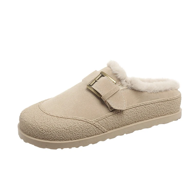 Appartamenti di pelliccia pantofole Casual in pelle scamosciata muli scarpe calde 2025 Trend inverno nuova moda breve peluche casa pantofola di cotone Flops Mujer