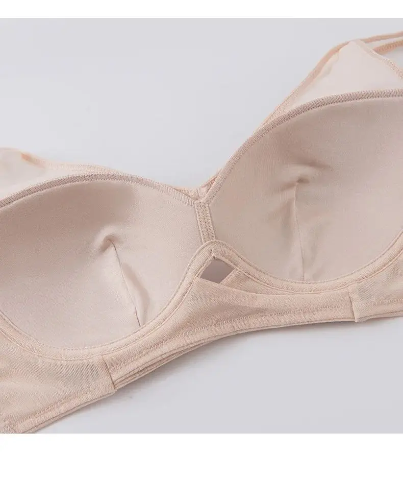 BirdTree, fodera 100% vera seta raccogliere reggiseno, donna rete senza ferretto, biancheria intima sottile traspirante francese, 2024 primavera