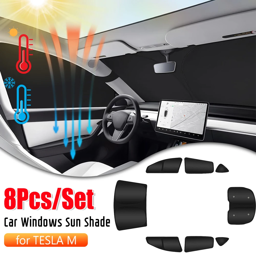 

8 шт./компл. оконные шторы для Tesla Model Y 2020-2024, боковое заднее окно, полный комплект, затемняющие шторы для модели Y, аксессуары