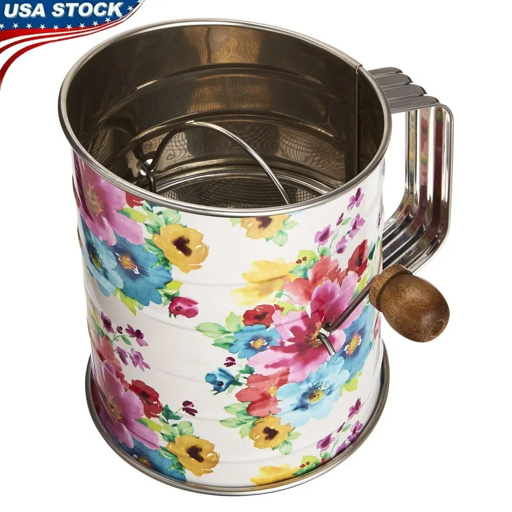 Tamiz de harina con manivela manual de 3 tazas de acero inoxidable, cortador de pastelería, malla fina, herramienta para hornear de fácil medición, esencial para cocina