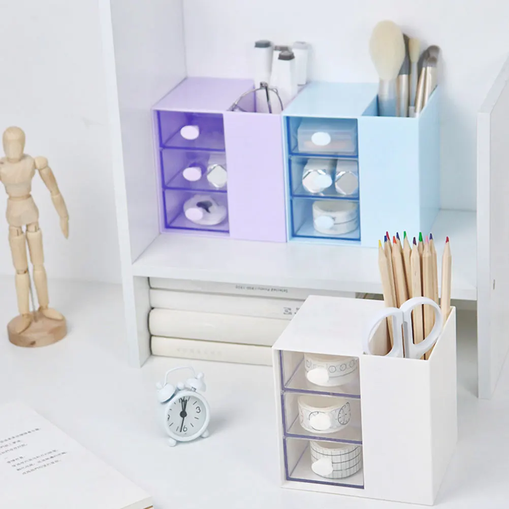 

Desk Organizer Pen Box Storage Barrel Stationery Container Blue Office Supplies Holder Multi Function Desktop Accessories File