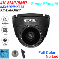 No Led Full Color Night Vision Xmeye 4K 8MP Black Outdoor Metal H.265+ Face Detection ONVIF Audio POE Hemisphere Dome IP Camera
