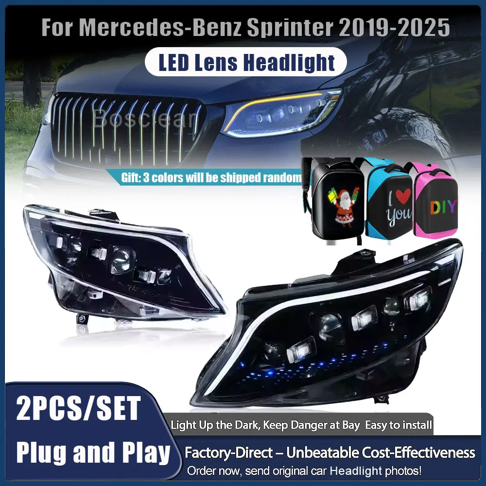 

2pc Headlight For Benz Sprinter 2019-2025 W907 Car Front Lamp Assembly Upgrade S-class style LED Projector Lens Auto Accessories