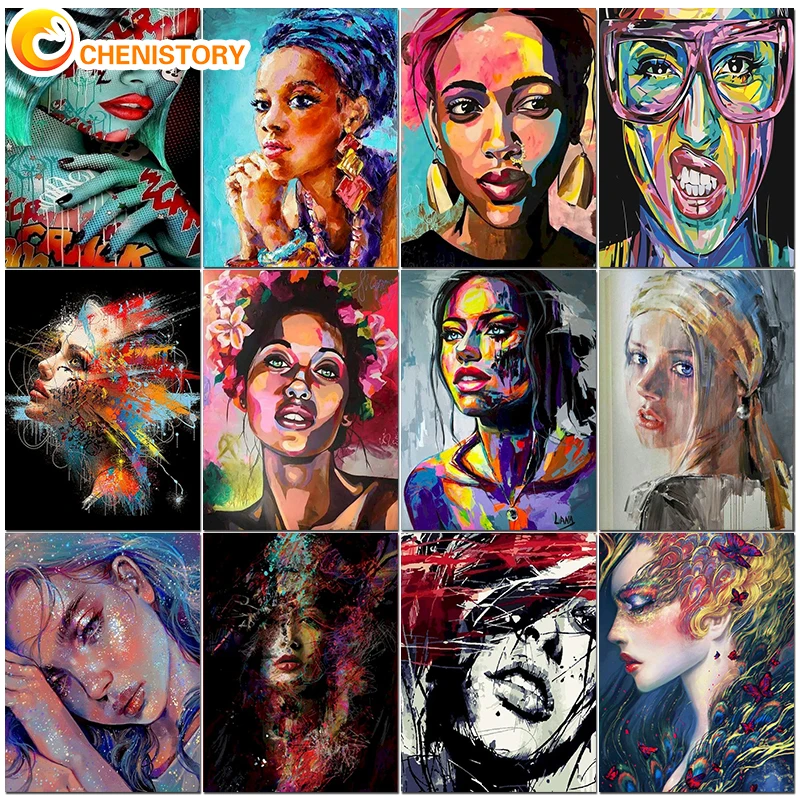 

CHENISTORY Paintings By Numbers Girl Colorful Handmade Canvas DIY Kit For Adult Acrylic Paint Picture Coloring By Number Decor