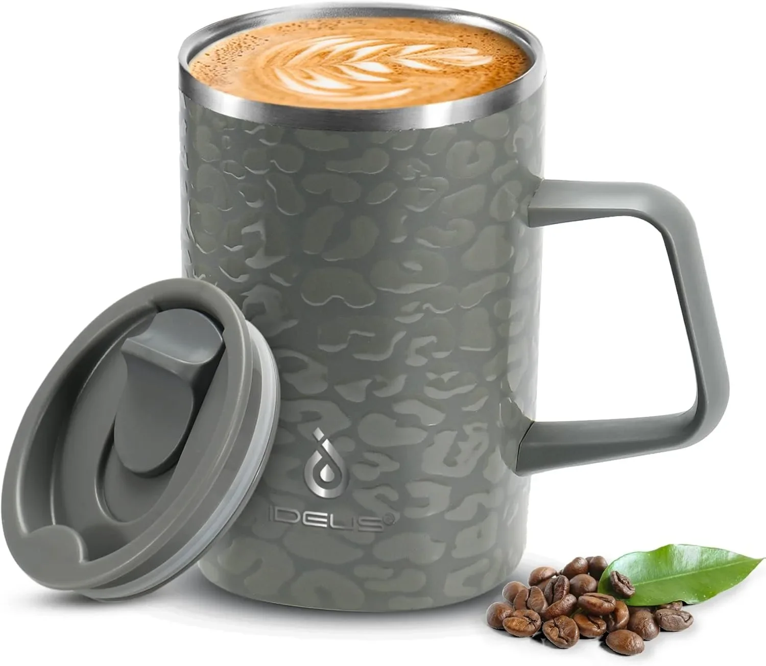 Ideus 16oz Vacuum Insulated Coffee Mug Reusable Stainless Steel Double-Wall Insulated Cup with Handle And Slider Lid for Hot Bev