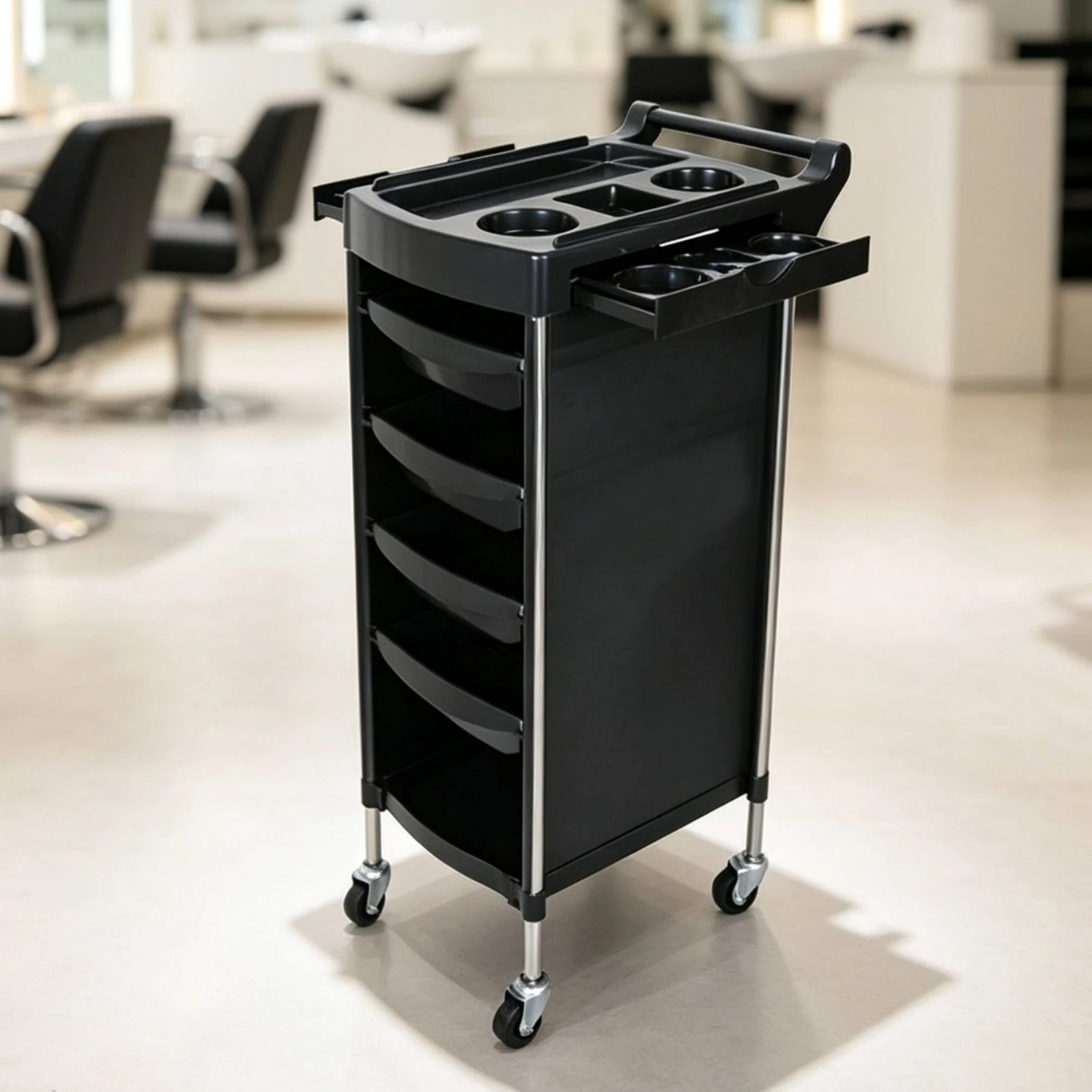 Salon Tool Cart with Wheels Easy to Maneuver Hairdressing Trolley with Trays Beauty Organizer Cart with Shelves Multifunctional