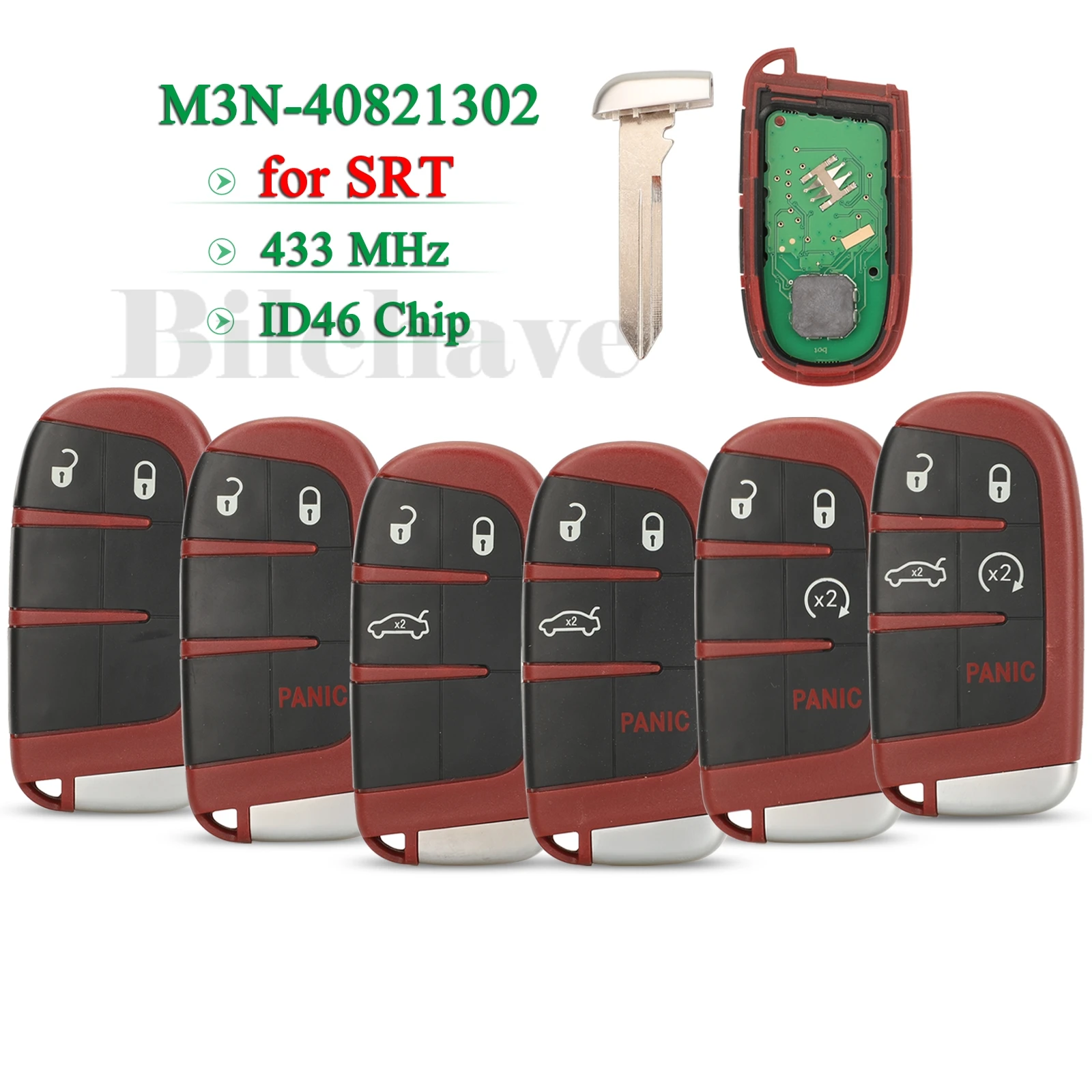 jingyuqin M3N-40821302 For Dodge Challenger Charger Dart Durango Chrysler 300 Jeep SRT Red Remote Car key 433MHz id46 Chip