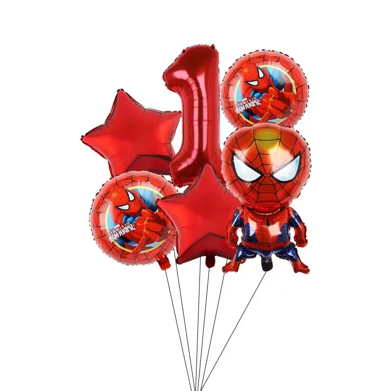 6 Pcs Spiderman Foil Balloon Set 32inch Red Digit 1-8 Years Old Baby Shower Superhero Themed Kids Boys Birthday Party Decoration