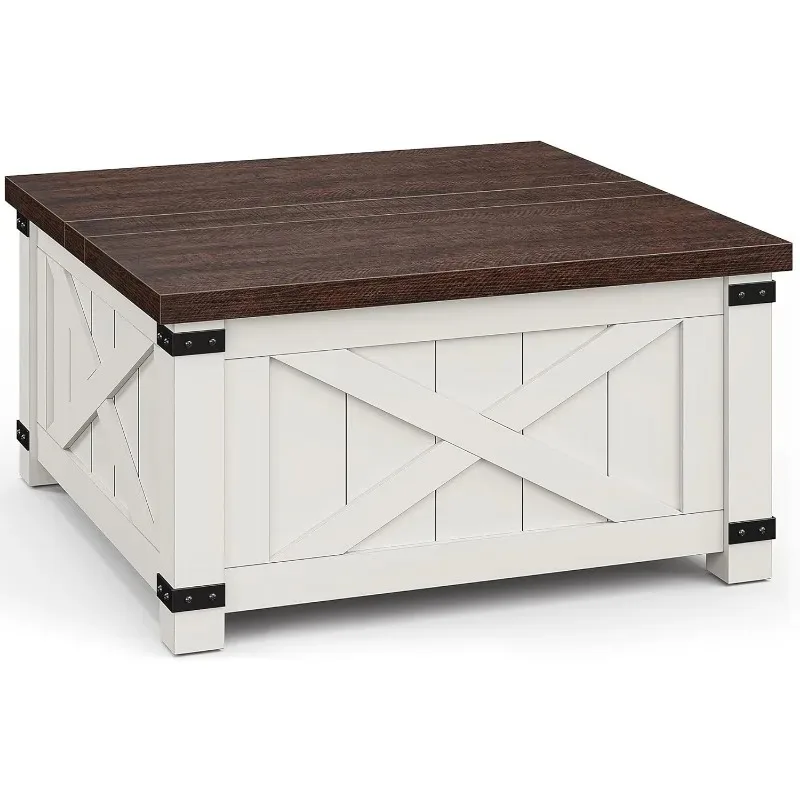 Lift Top Farmhouse WoodSquare Coffee Table, grande espaço de armazenamento para sala de estar, mesa central de móveis para casa e escritório