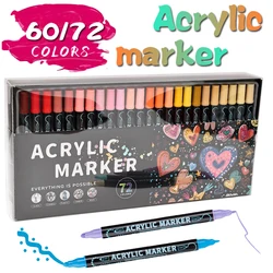 60/72 color double-head acrylic marker pen quick-drying for graffiti DIY ceramic glass canvas painting art supplies