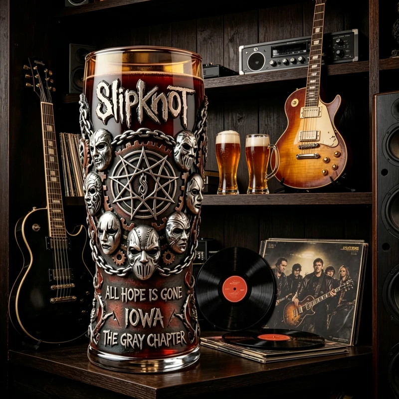 Slipknot Themed Beer Glass, Gothic Tumbler for Bar, Man Cave & Home Decor, Rock Band Drinking Cup for Fans