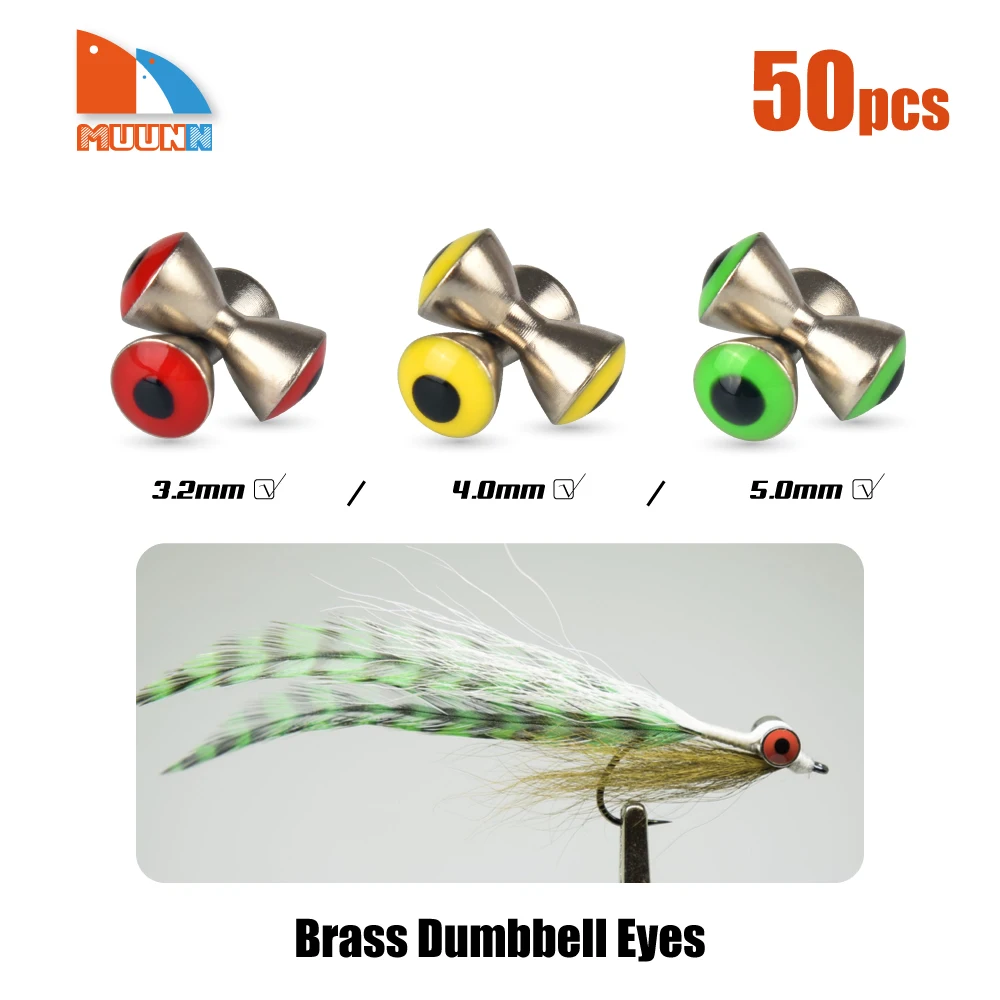 MUUNN Brass Dumbbell Eyes Fly Tying Material,Nymphs Flies Red/Yellow/Green 3.2/4.0/5.0mm Trout Bonefish Sunfish Lure Hooks