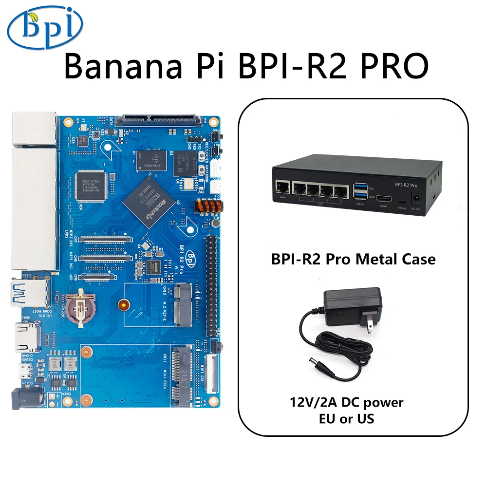 

Banana Pi BPI-R2 Pro With Metal Case Power Supply Rockchip RK3568 Quad-core 16GB eMMC Flash 2G DDR3 Opensource Router Demo Board