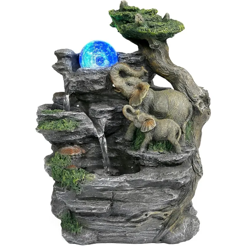 

Tabletop Fountain,Relaxation Water Feature Feng Shui Indoor Fountain of Elephant Sculpture with Colorful Spinning Ball