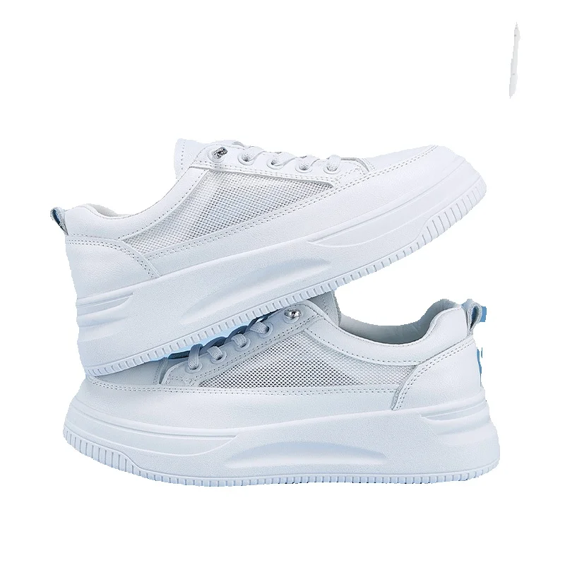 Women's White Skateboarding Shoes Breathable Mesh Thick Sole_voghion.com