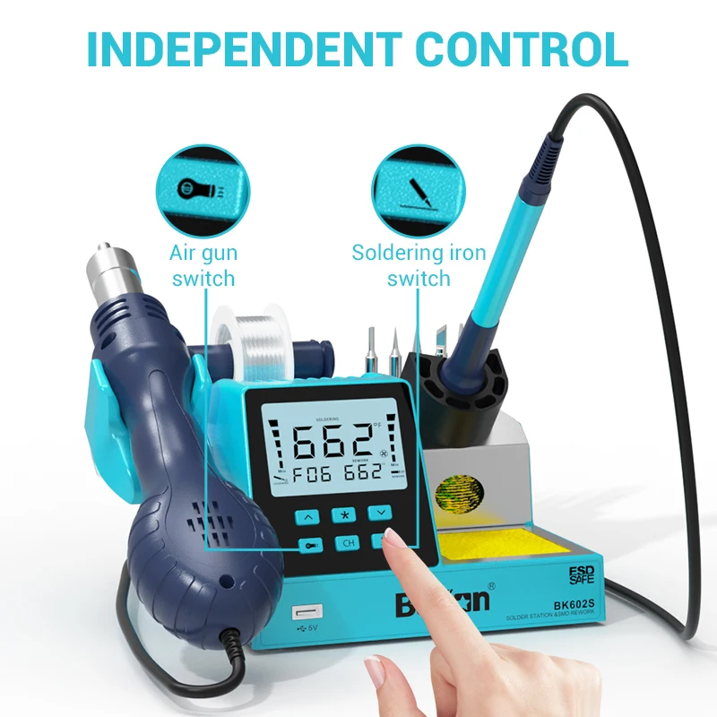 Bakon Hot Air Soldering Station 2 in 1 Rework station Heat Gun Welding Tool Kits 550W Soldering Station With Hairdryer BK602S