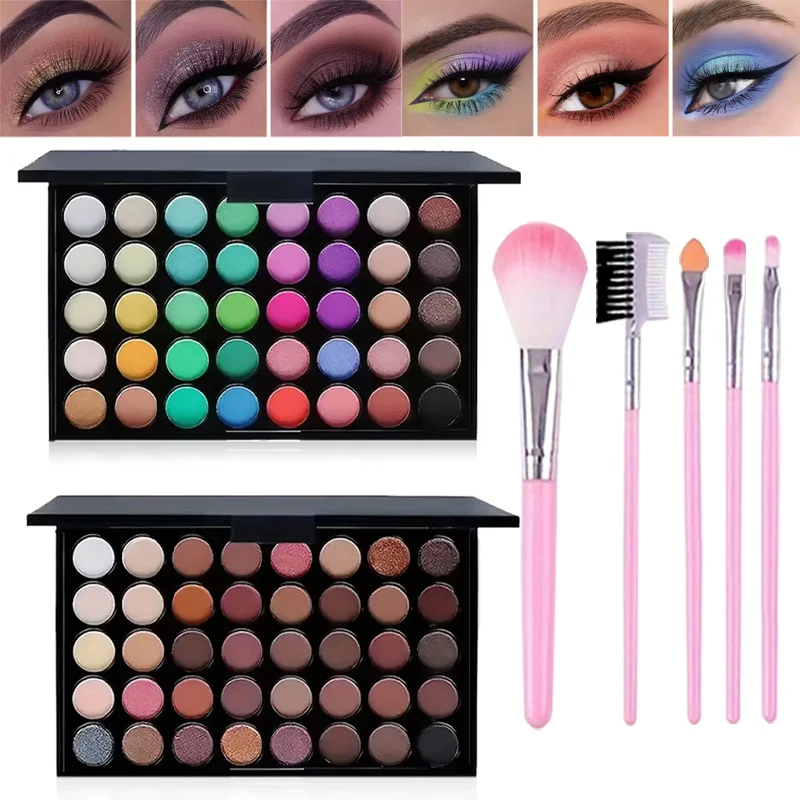 40 Colors Glitter Eyeshadow Palette with 5 Brushes Matte Waterproof Long Lasting Pressed Powder Cosmetics MakeUp Kit Cosmetics