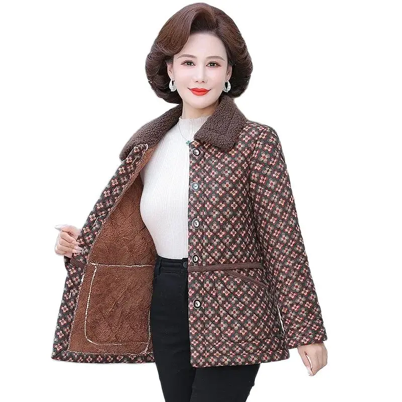 Autumn Winter Cotton Coat Women 2023 New Fashion Thicken Fleece Warm Jacket Hooded Printing Square Collar Outerwear Female