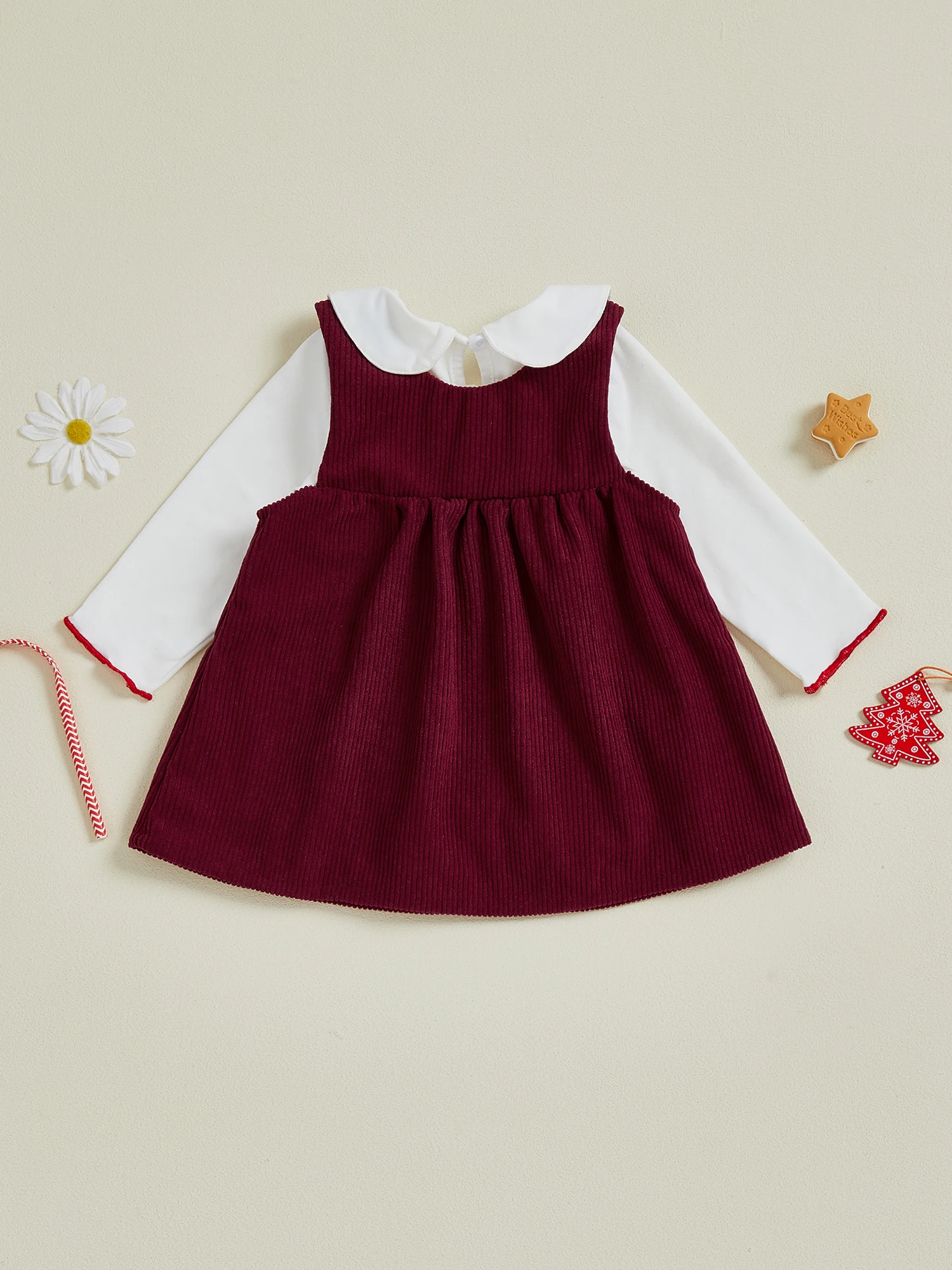 

Toddler Christmas Outfit Santa Claus Applique Ruffle Sleeve Top and Polka Dot Suspender Skirt 2 Pcs Set for Baby Girl