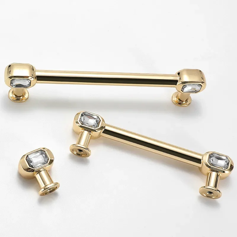 JD Gold Diamond Shape Design Crystal Glass Knobs Cupboard Drawer Pull Kitchen Cabinet Door Wardrobe Handles Hardware