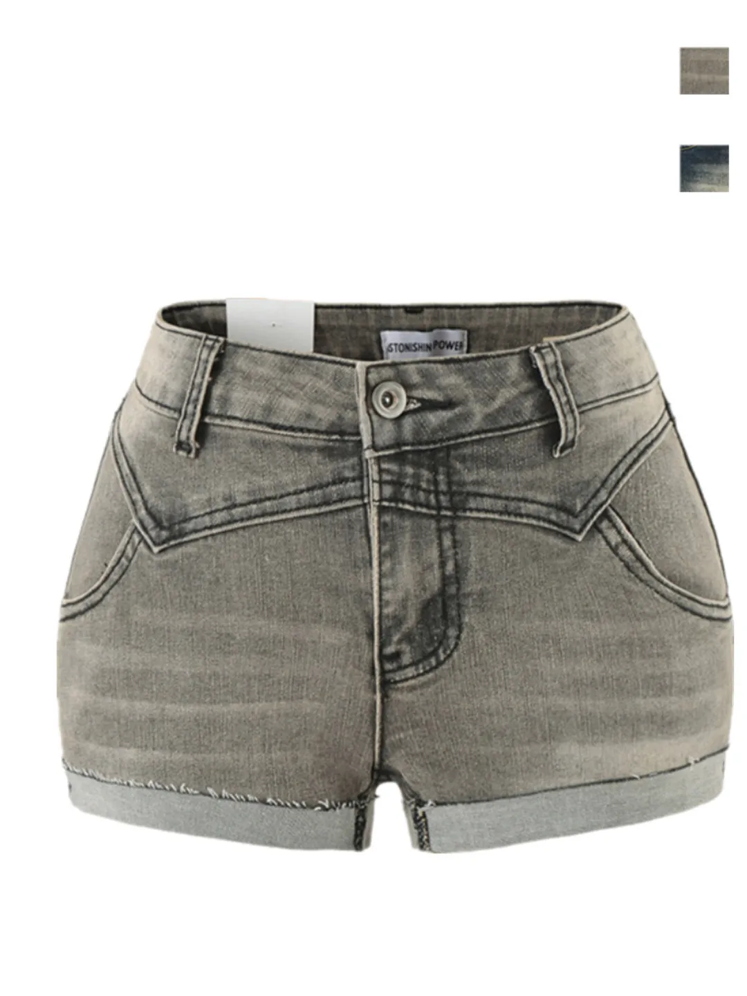Retro American Washed Denim Shorts Sexy Low Waist Tight Fit Cuffed A-Line Wrap Hot Pants Street Style Vintage Jeans Shorts