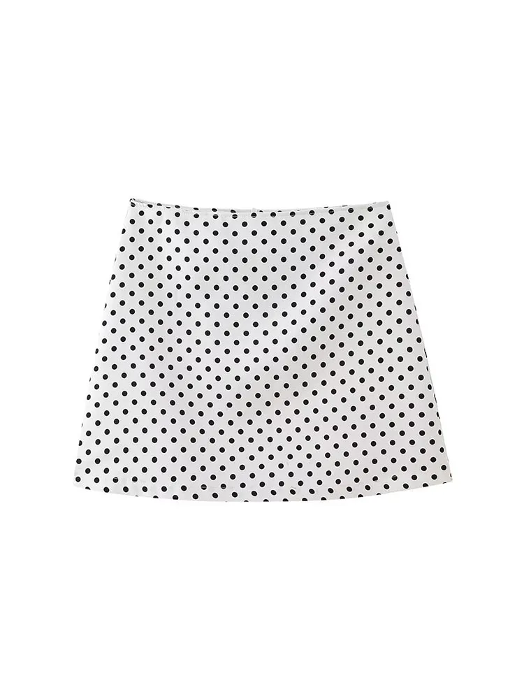 

Koekop Women Fashion Dot Printed Back Zipper A-Line Mini Skirt Vintage High Waist Female Chic Lady Skirts