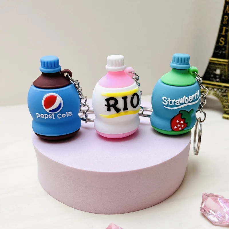 Cute Cola Bottle Keychain Men Women Beverage Bottle Keyring Couples Cool Backpack Decor Jewelry Car Key Accessories Pendant