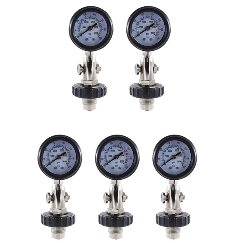 5X New DIN Air Tank Pressure Checker For Scuba Diving With 350Bar Gauge,Diving Gauge With Handle