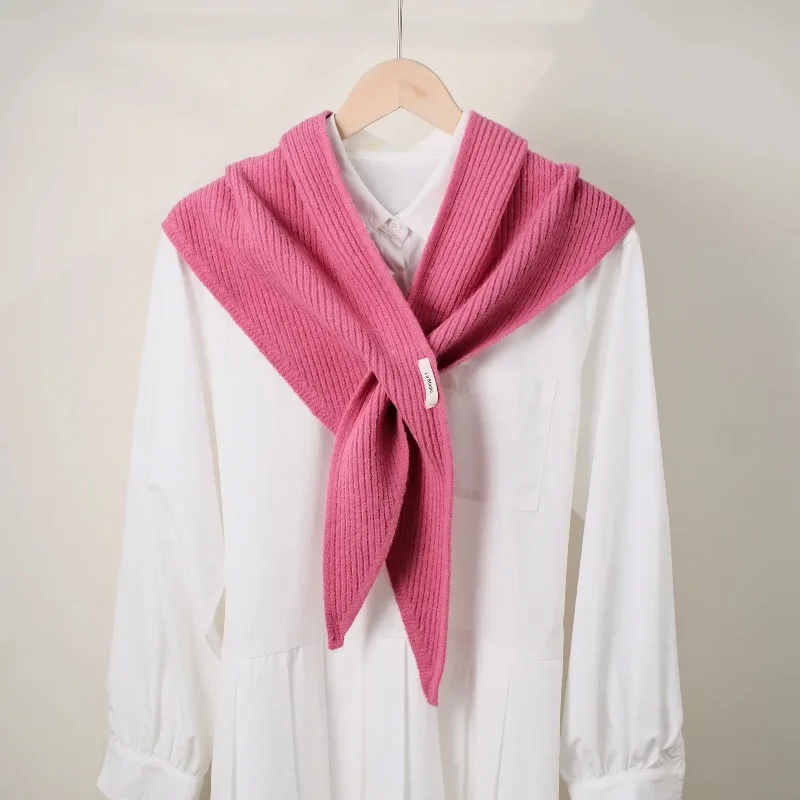 

Вязаная косынка-шаль однотонного цвета для женщин на весну и осень, имитация кашемира, треугольный шарф в корейском стиле.