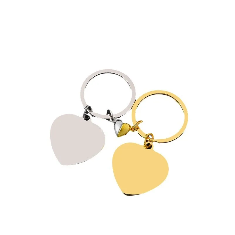 Stainless Steel Couple Magnet Heart-shaped Customized LOGO Keychain Blank Laser Engrave Car Keyring Personalized Text Key Chains