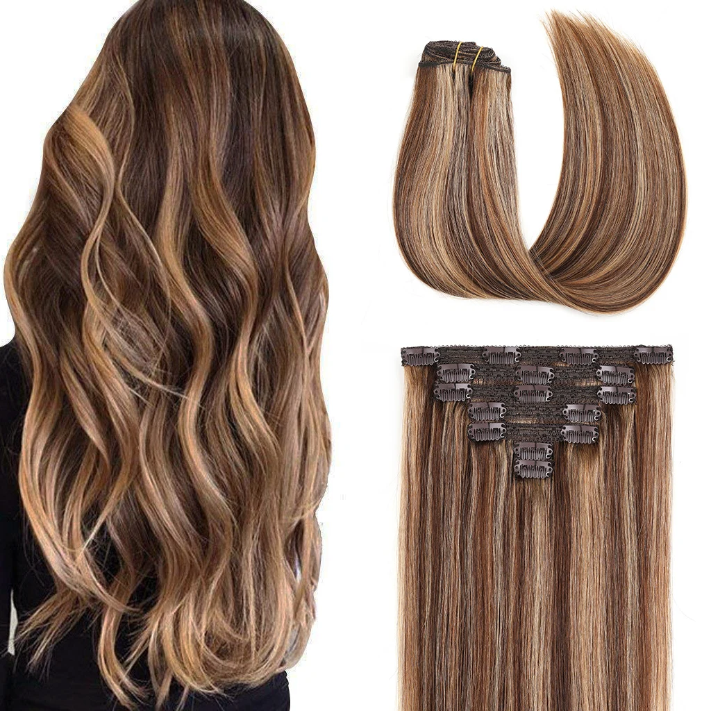 Human Hair Clip In Extensions,Double Weft Clip In Remy Hair Extensions 70g 7pcs Silky Straight 100% Human Hair Clip In Extension