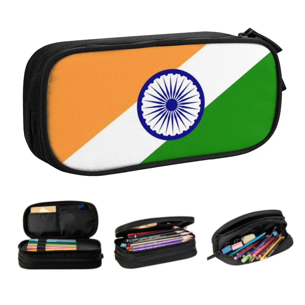 Custom Indias Patriotic Cute Pencil Cases Boy Girl Large Storage Flag Of Indias Pencil Bag Pouch Students Stationery