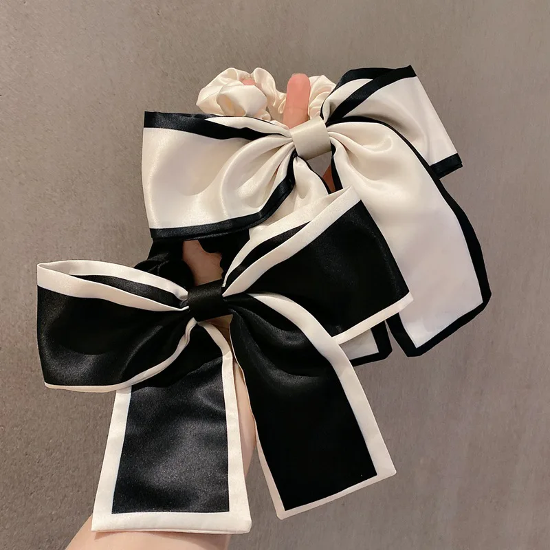 Large Bow Ribbon Hair Rope Rings Woman French Hair Scrunchies Ponytail Holder Elastic Hair Ties Hairbands Elegant Headwear