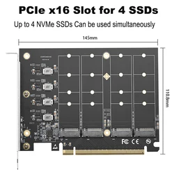 IOCREST M.2 X16 PCIe 4.0 X4 Expansion Card with Heatsink Supports 4 NVMe M.2 2280 Up To 256Gbps Support Bifurcation Raid