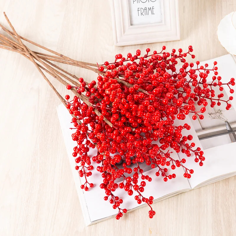 5Head Red Hybrid Flower Cherry Stamens Berries Bundle DIY Bouquet Christmas Wedding Wreaths Craft Decoration For Home
