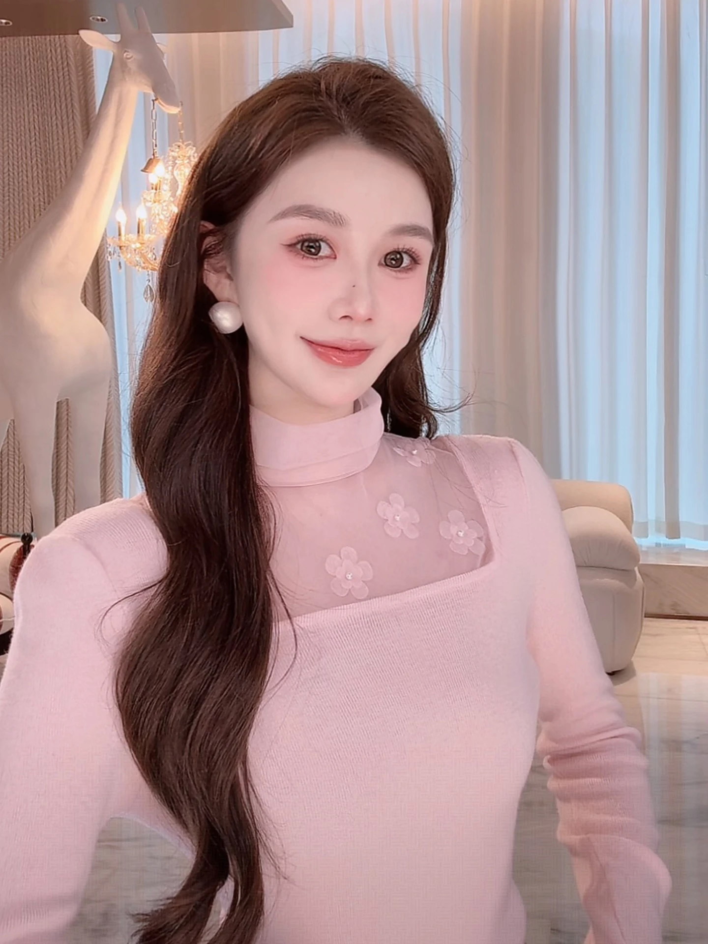 

AZZHEN Floral Knitted Base irt Versatile Soft Wool Blend Long Sve Regular Fit Winter Collection Ele Feeling