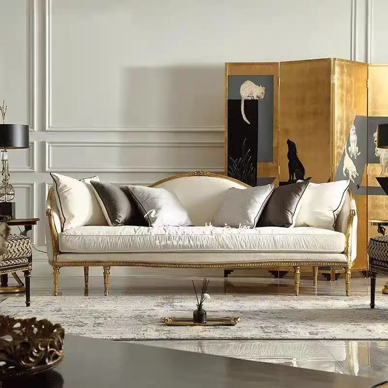 

Vintage solid wood sofa set with palace classic luxury upholstered recliner