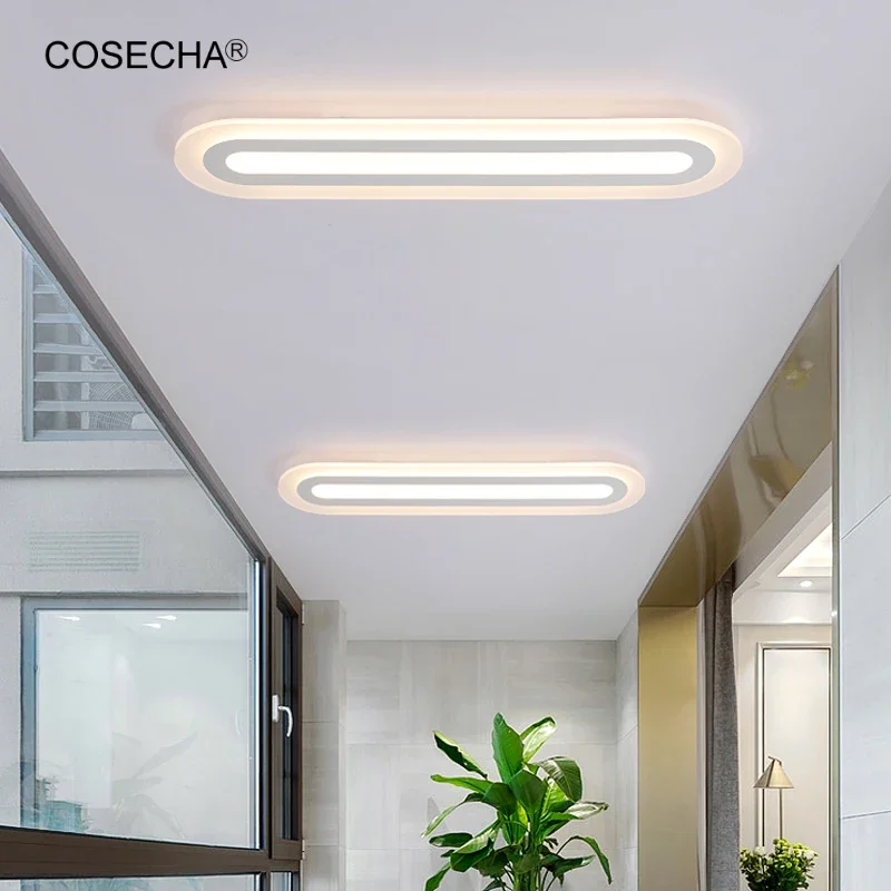Luz Led de techo blanca larga, lámpara moderna para balcón, pasillo, entrada, escalera, vestidor, 3 colores cambiables de temperatura