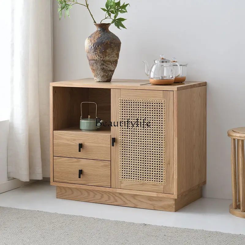 

All solid wood tea cabinet, kettle integrated, wabi sabi wind office mobile side few