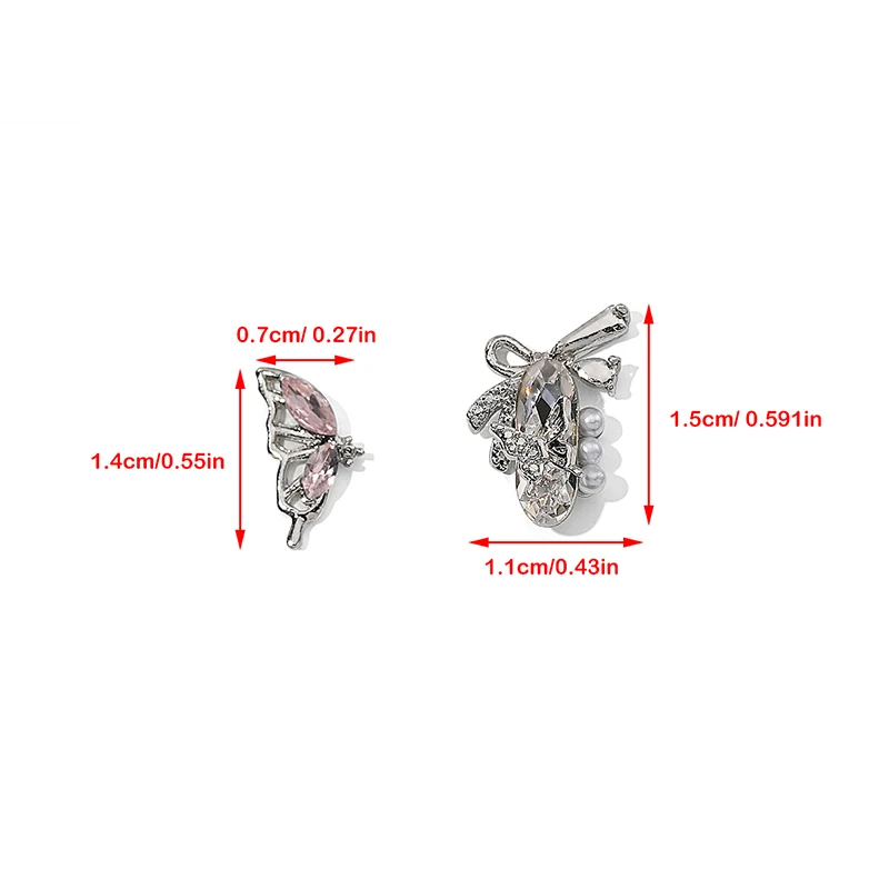 5Pcs 3D Half Butterfly Alloy Nail Charms Metal Bow-knot Design Jewelry Bow Nail Art Rhinestones DIY Nail Art Accessories image 6
