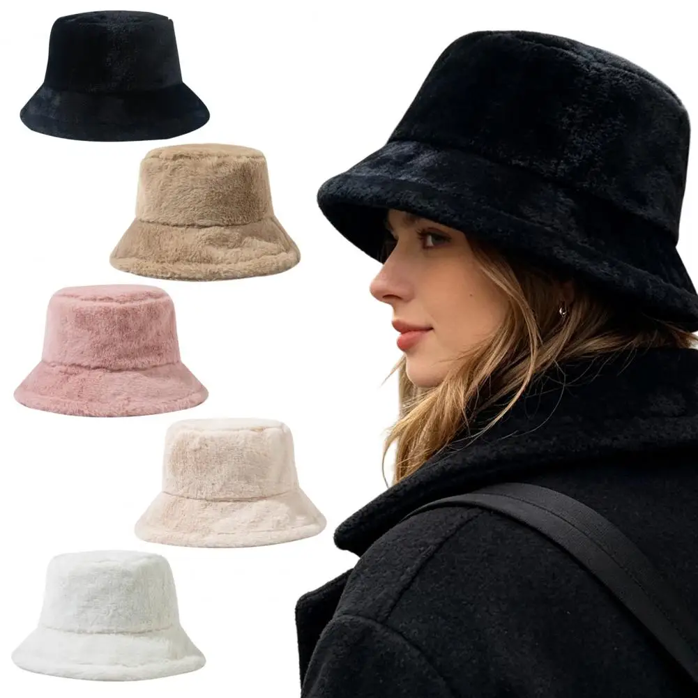 Women Plush Bucket Hat, Winter Warm Fisherman Cap, Cozy Soft Fluffy Faux Fur Hat for Autumn Winter Daily Wear 2027 New Hot