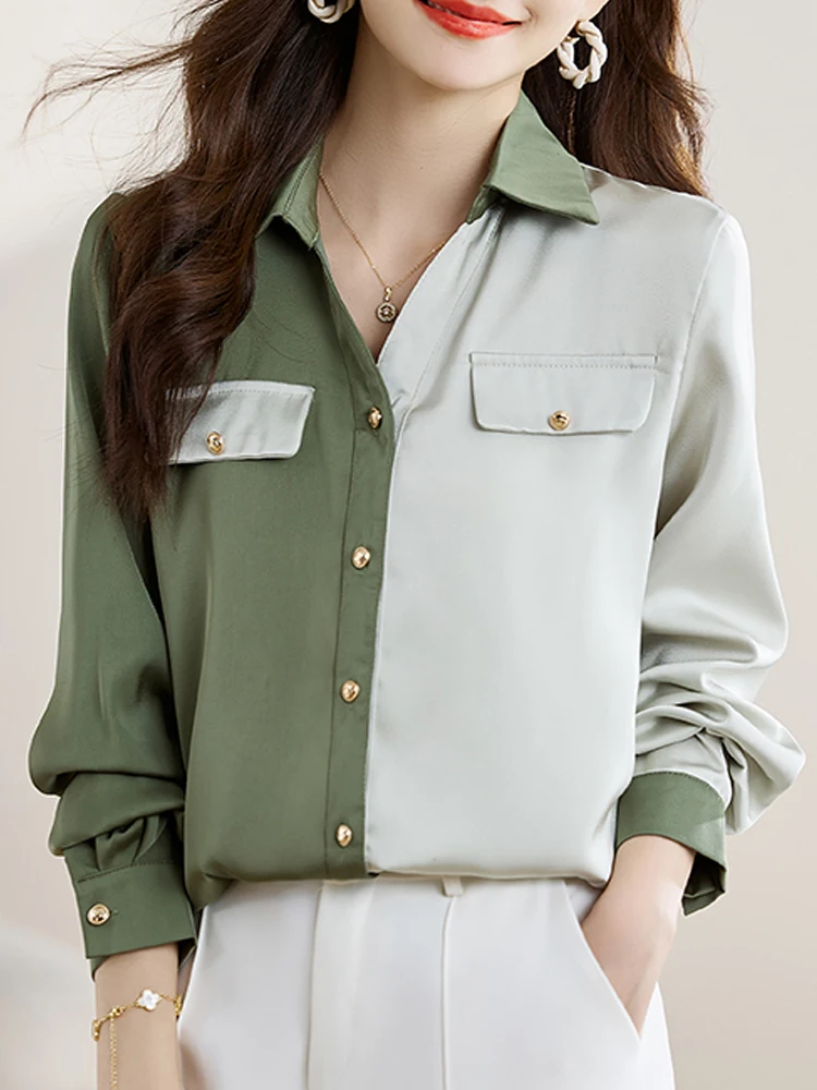 New Fashion Office Lady Turn Duwn Collar Chiffon Blouse Shirt Women Tops Blusas Mujer De Moda 2024 Long Sleeve Blouse Women H82