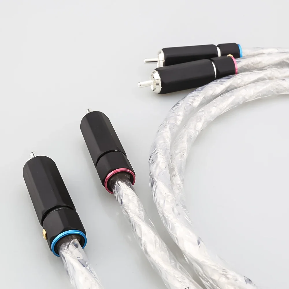 Audiocrast Hifi RCA كابل الصوت Liton مطلي بالفضة المزدوج مرشح حلقة حمى كابل إشارة الصوت RCA إلى RCA